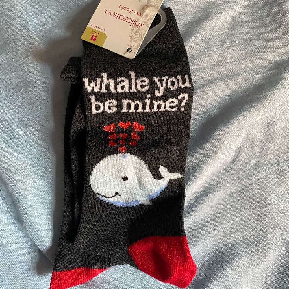 Valentine Whale Pattern Crew Socks